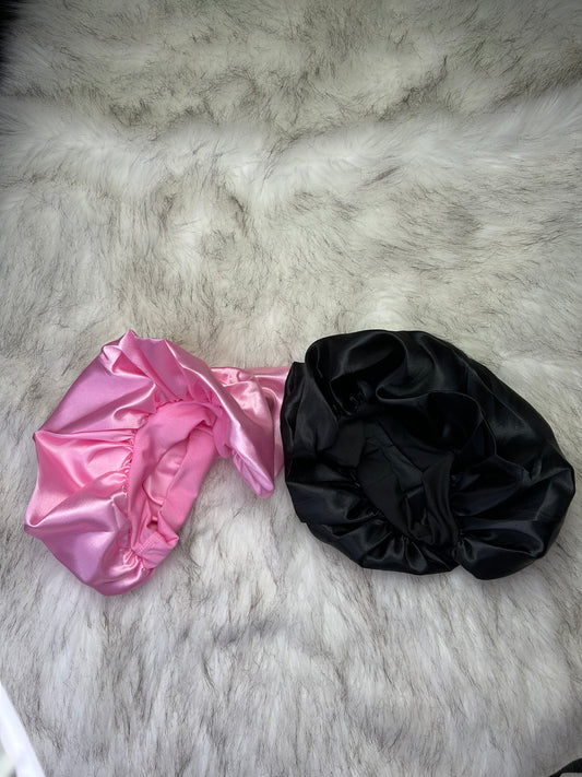 Pink and black bonnet